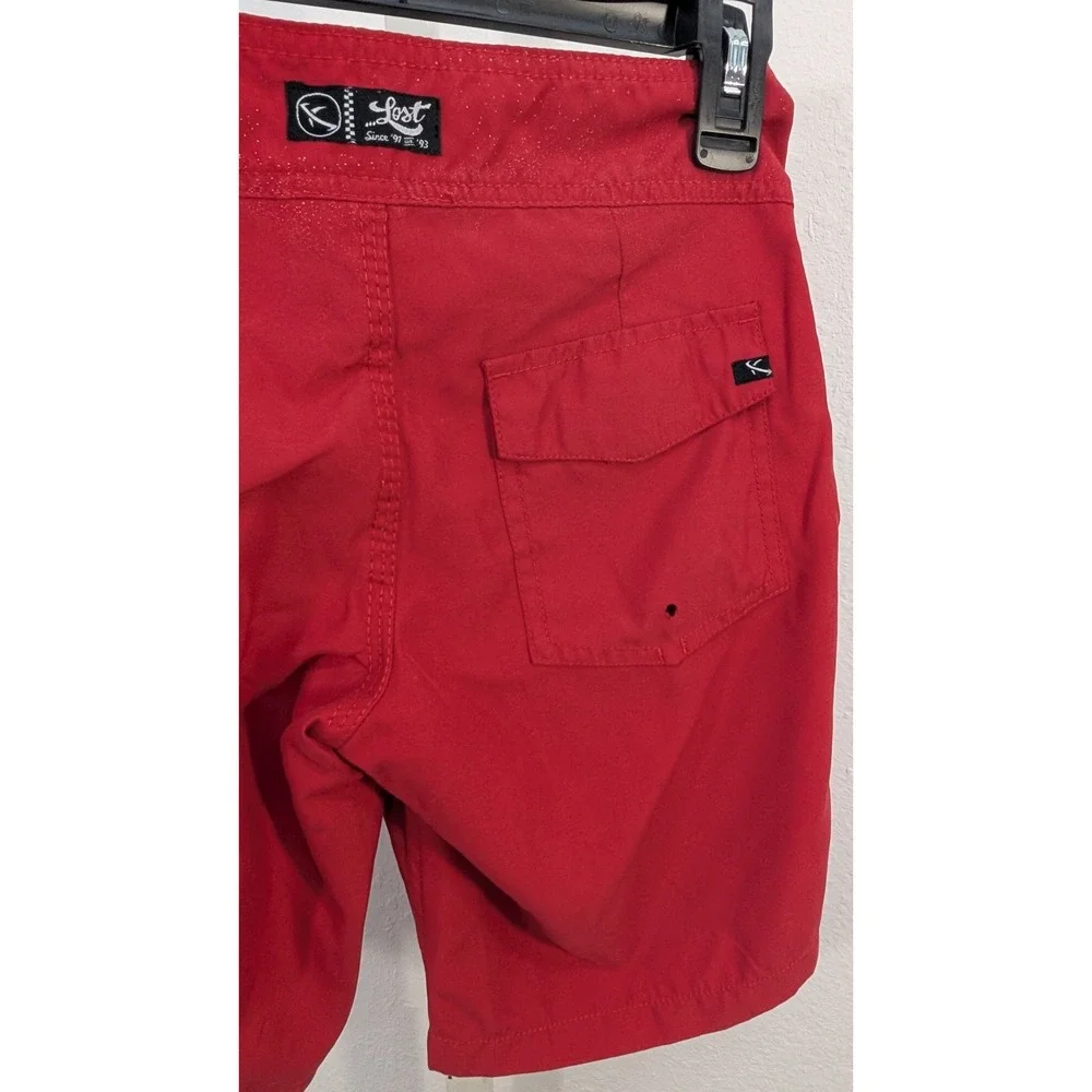 Lost Enterprises Boys Red Board Shorts Swim Trunks Size‎ 24 Lace Up Surf Beach